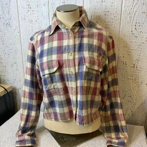 Christopher & Banks Women's large Flannel Plain blue/white pinkish long sleeve b